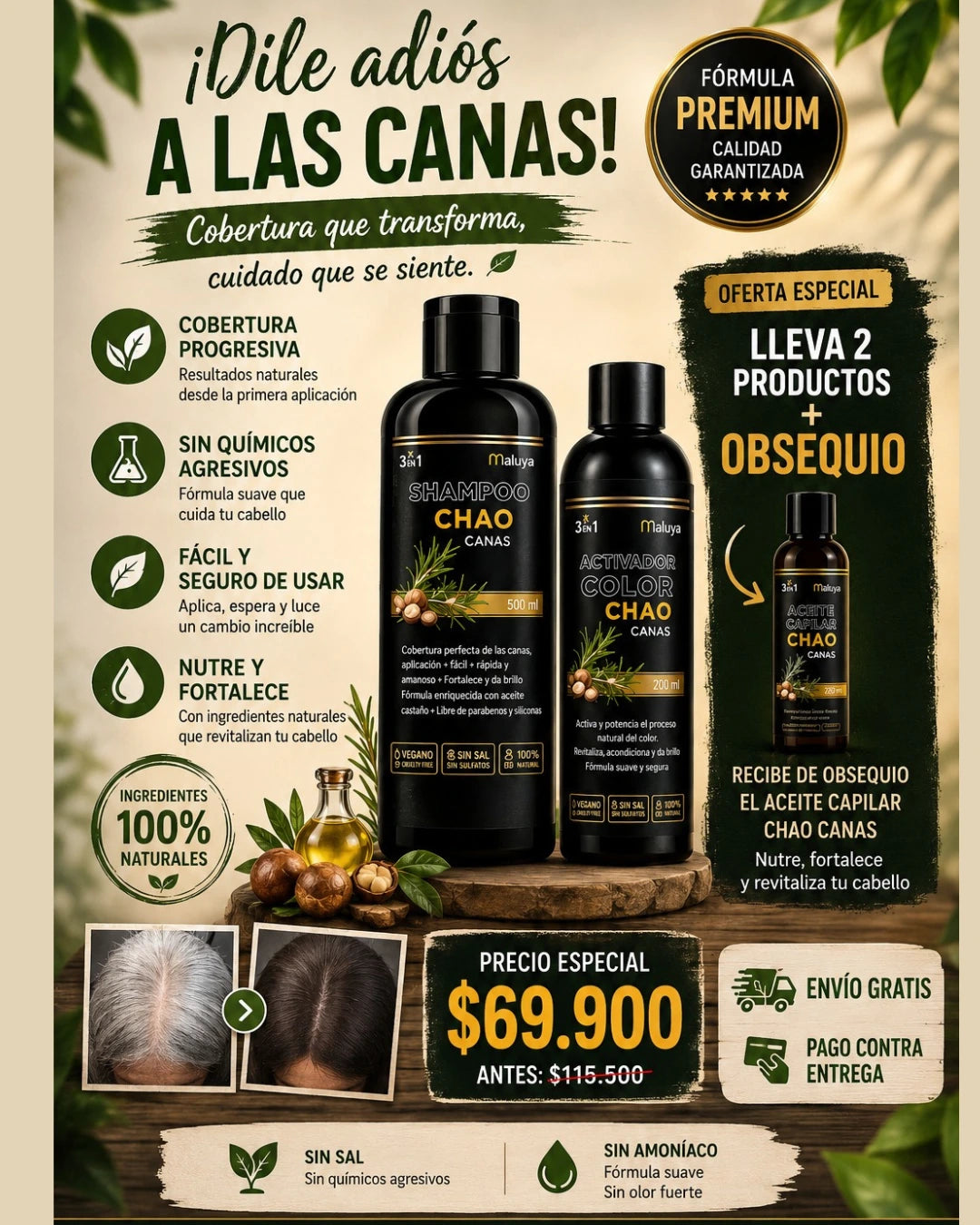 Shampoo Chao Canas +Tratmiento Gratis 2X1